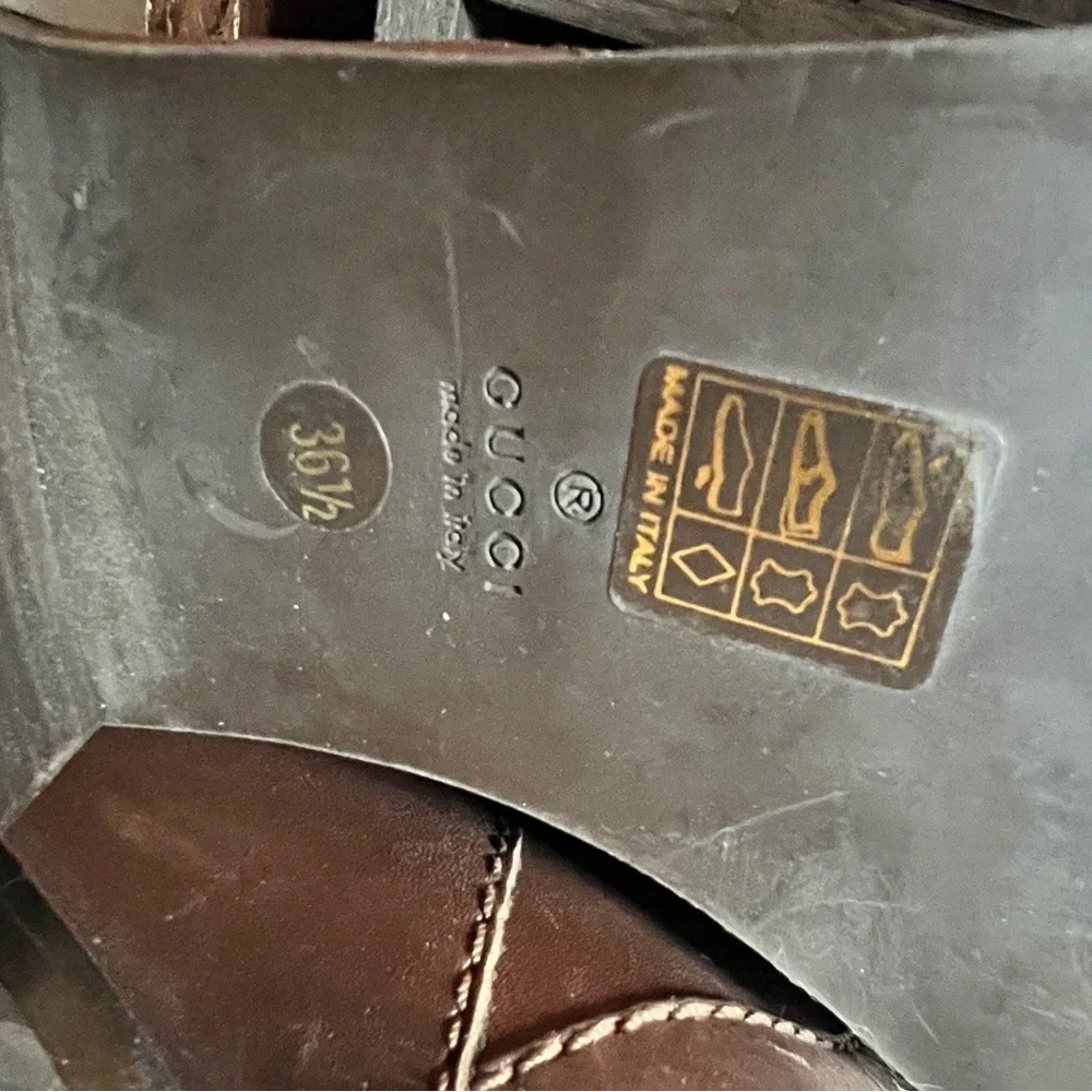 Gucci Brown Leather Knee-High Riding Boots with Gold GG Accent